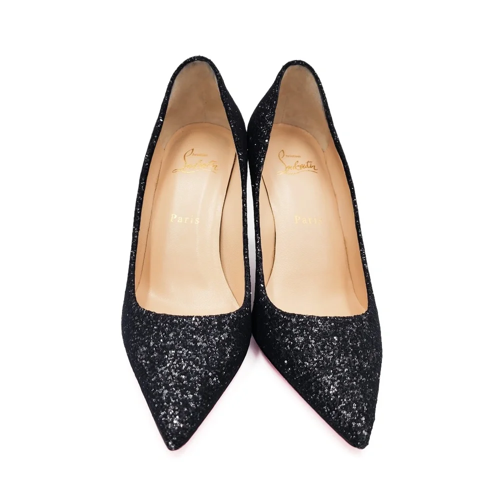 Christian Louboutin Black Glitter Mesh Pumps Heels EU 38 - Picture 4 of 8